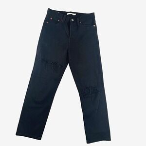 Levis Wedgie Straight Black Jeans Distressed Button Fly Size‎ 26